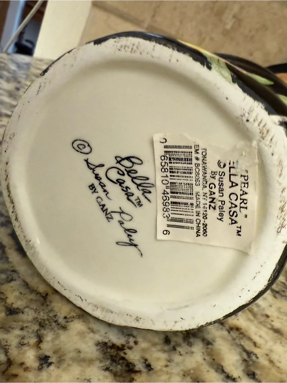 Bella Casa by Susan Patsy Signed Ceramic Piece in Black, Green, Rose, Cream